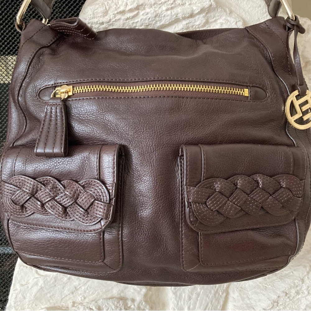 NWOT Elliott Luca dark brown leather shoulder “Moto Hobo” style bag - Picture 9 of 12